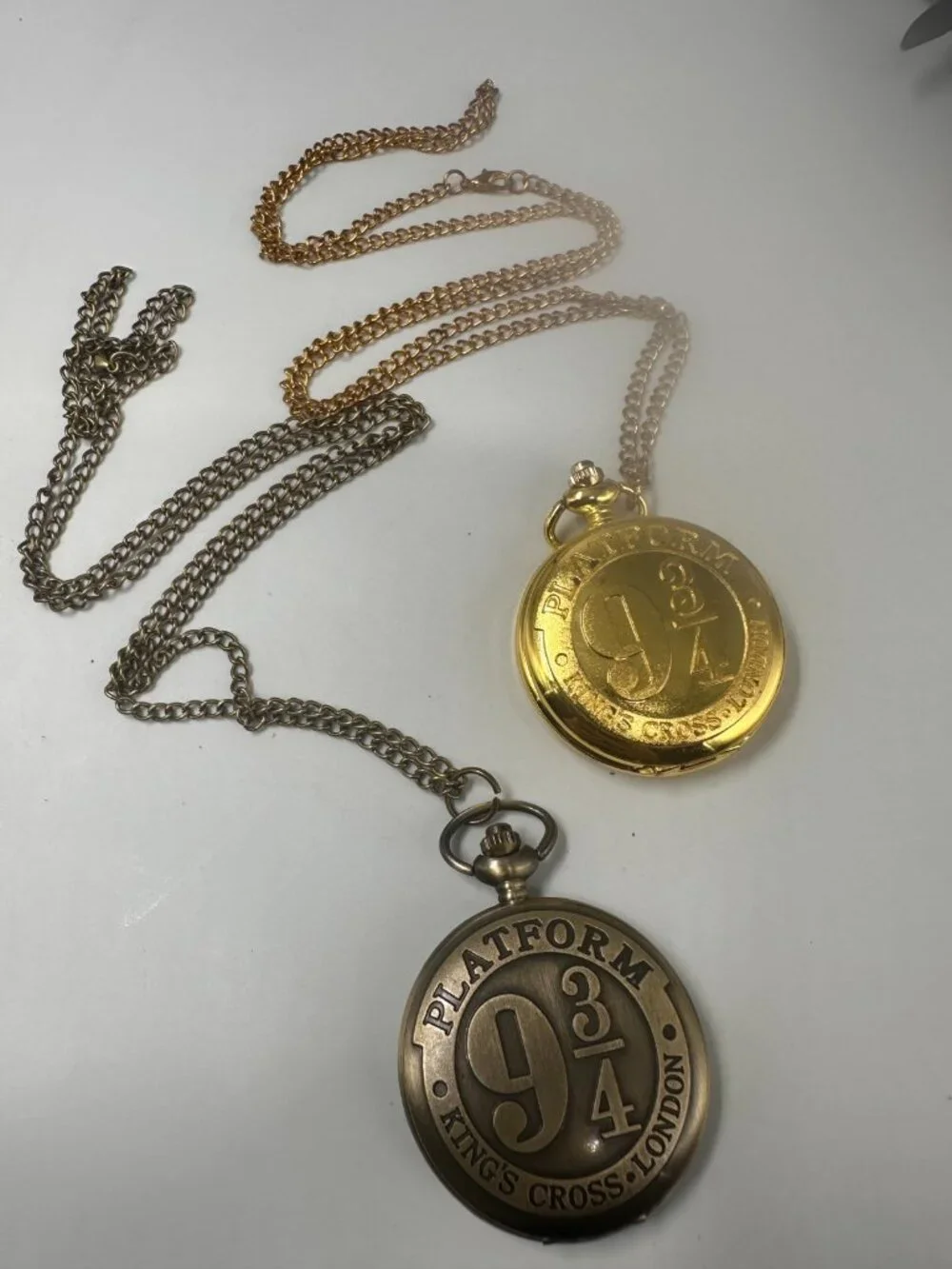 Harry Porter Pocket Watch Lot of 2 Platform 9¾ King's Cross Bronze Gold Tone